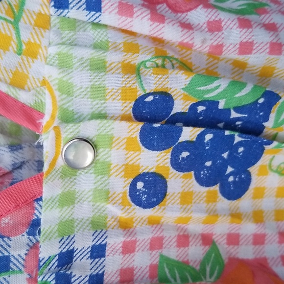 Adorable Vintage Berries Gingham Print Apron Snap Smock M - Picture 4 of 10